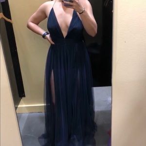 NAVY BLUE LOW CUT MAXI DRESS